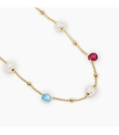 Gargantilla de Plata Bañada en Oro con Perlas Cultivadas y Cristales Multicolor Mabina | Joyería Onix Lugo