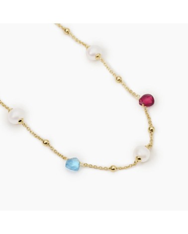 Gargantilla de Plata Bañada en Oro con Perlas Cultivadas y Cristales Multicolor Mabina | Joyería Onix Lugo