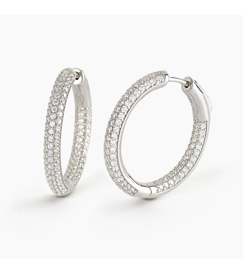 Pendientes de Aro Medianos de Plata con Pavé de Zirconitas Mabina | Joyería Onix Lugo