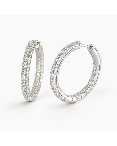 Pendientes de Aro Medianos de Plata con Pavé de Zirconitas Mabina | Joyería Onix Lugo