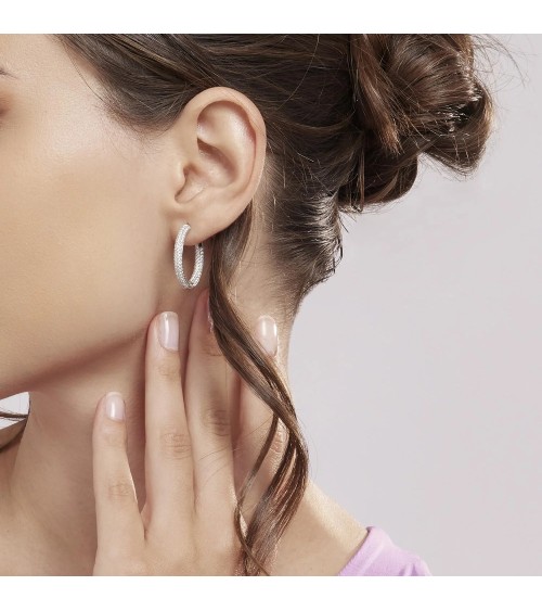 Pendientes de Aro Medianos de Plata con Pavé de Zirconitas Mabina | Joyería Onix Lugo