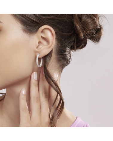 Pendientes de Aro Medianos de Plata con Pavé de Zirconitas Mabina | Joyería Onix Lugo