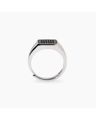 Anillo de Sello Chevalier de Plata con Pavé de Zirconitas Negras Mabina | Joyería Onix Lugo