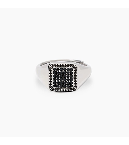Anillo de Sello Chevalier de Plata con Pavé de Zirconitas Negras Mabina | Joyería Onix Lugo