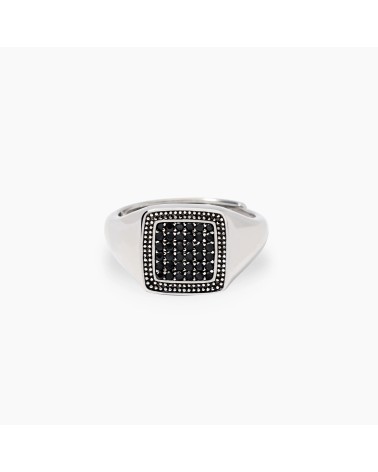 Anillo de Sello Chevalier de Plata con Pavé de Zirconitas Negras Mabina | Joyería Onix Lugo