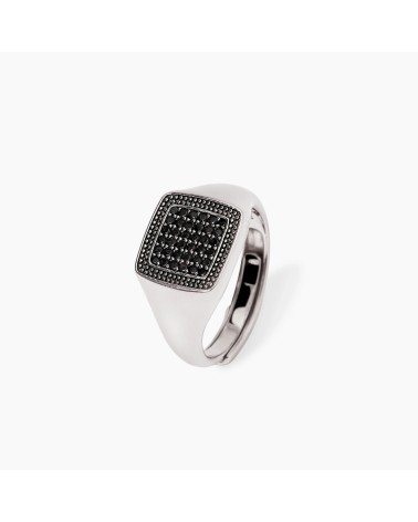Anillo de Sello Chevalier de Plata con Pavé de Zirconitas Negras Mabina | Joyería Onix Lugo
