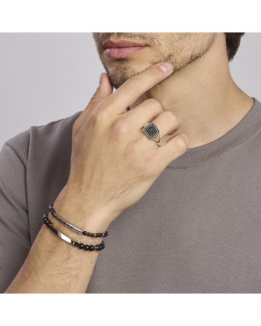 Anillo de Sello Chevalier de Plata con Pavé de Zirconitas Negras Mabina | Joyería Onix Lugo