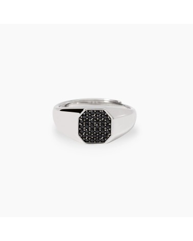 Anillo de Plata de Banda Ancha con Zirconitas Negras Mabina | Joyería Onix Lugo