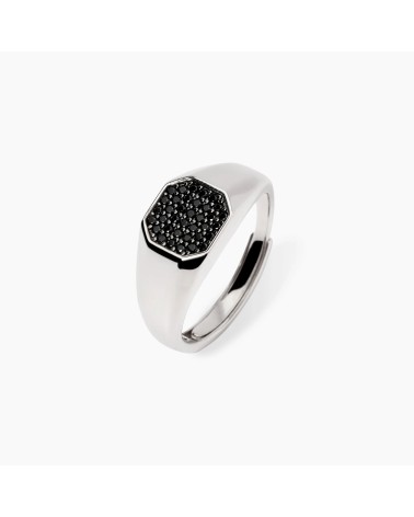 Anillo de Plata de Banda Ancha con Zirconitas Negras Mabina | Joyería Onix Lugo