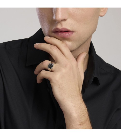 Anillo de Plata de Banda Ancha con Zirconitas Negras Mabina | Joyería Onix Lugo