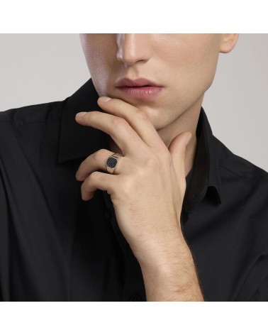Anillo de Plata de Banda Ancha con Zirconitas Negras Mabina | Joyería Onix Lugo