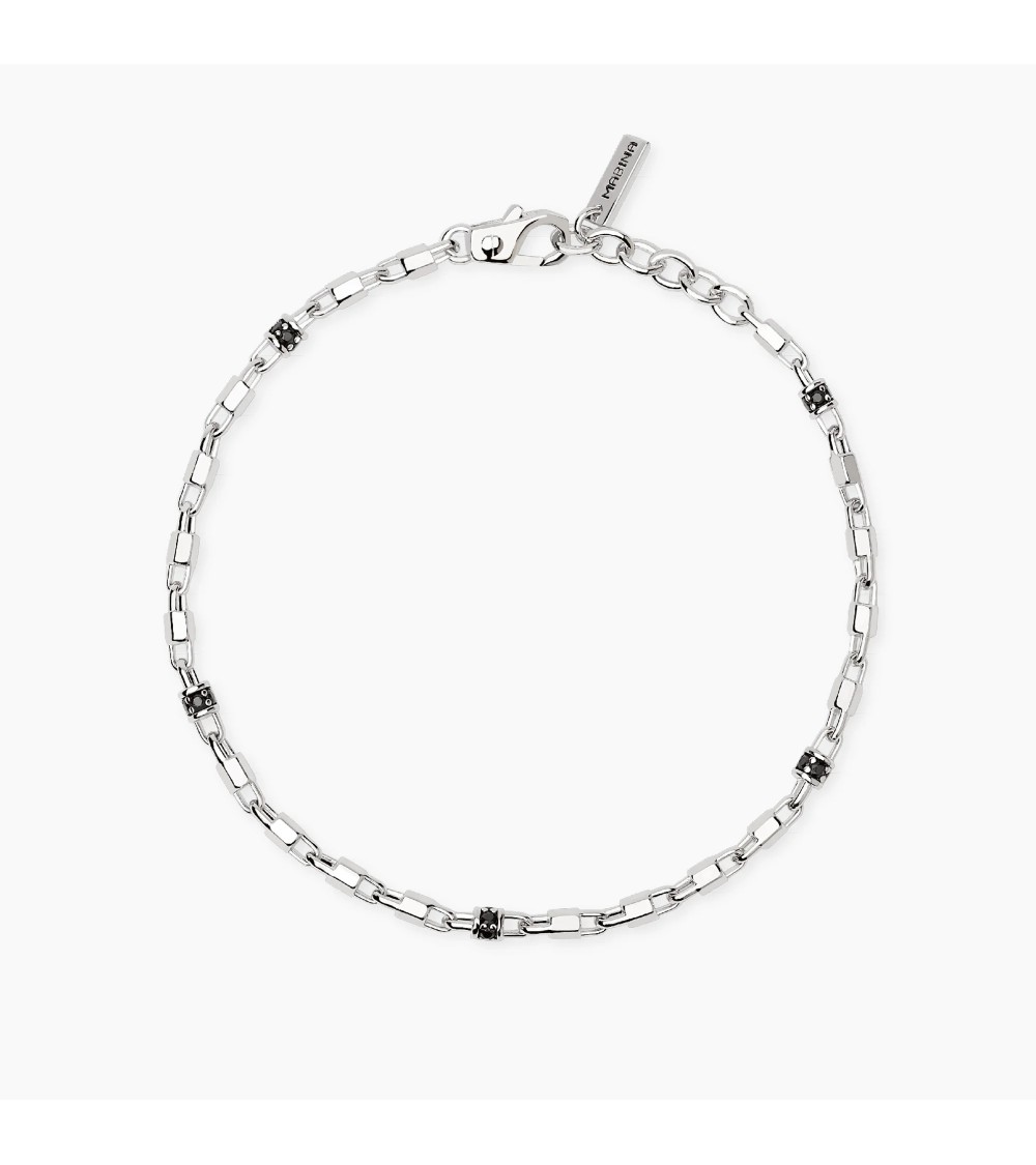 Pulsera de Plata para Hombre con Eslabones Hexagonales y Zirconitas Negras Mabina