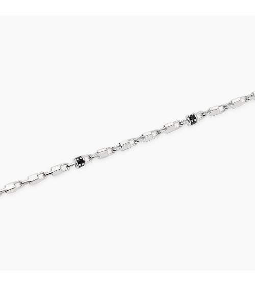 Pulsera de Plata para Hombre con Eslabones Hexagonales y Zirconitas Negras Mabina