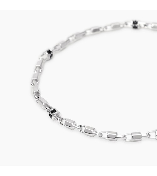 Pulsera de Plata para Hombre con Eslabones Hexagonales y Zirconitas Negras Mabina