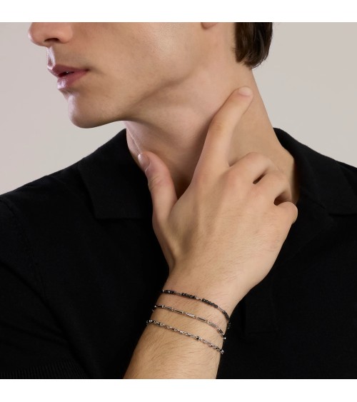 Pulsera de Plata para Hombre con Eslabones Hexagonales y Zirconitas Negras Mabina