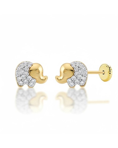 Pendientes de Oro elefante circonitas