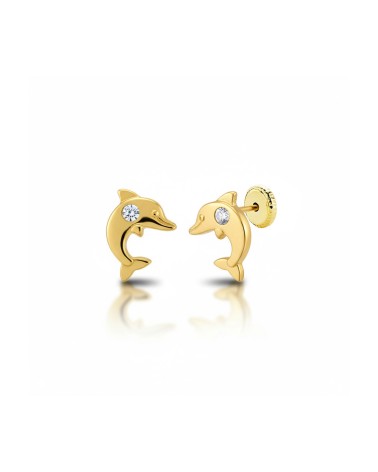 Pendientes de Oro delfin con circonita