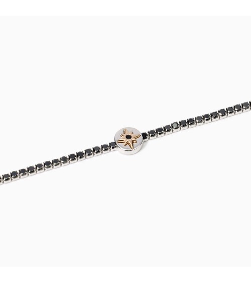 Pulsera Tenis de Plata para Hombre con Zirconitas Negras y Rosa de los Vientos Mabina | Joyería Onix Lugo