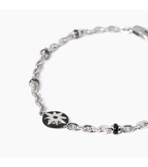 Pulsera de Plata para Hombre con Rosa de los Vientos y Zirconitas Negras Mabina | Joyería Onix Lugo
