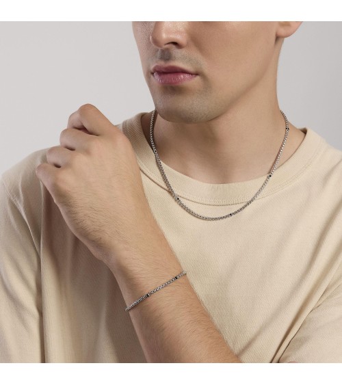 Pulsera de Plata para Hombre con Placa de Zirconitas Negras Mabina | Joyería Onix Lugo