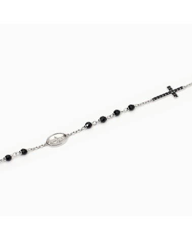 Pulsera de Plata para Hombre con Cruz de Zirconitas Negras y Virgen Mabina | Joyería Onix Lugo
