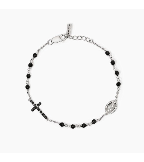 Pulsera de Plata para Hombre con Cruz de Zirconitas Negras y Virgen Mabina | Joyería Onix Lugo