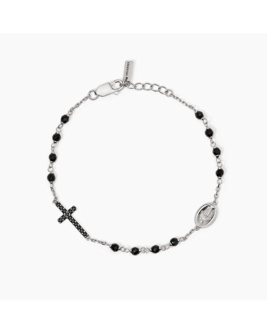 Pulsera de Plata para Hombre con Cruz de Zirconitas Negras y Virgen Mabina | Joyería Onix Lugo