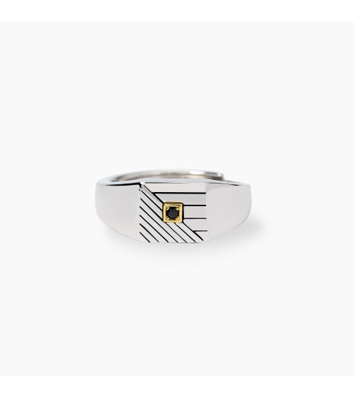 Anillo de Sello Chevalier de Plata con Zirconitas Negras Mabina | Joyería Onix Lugo
