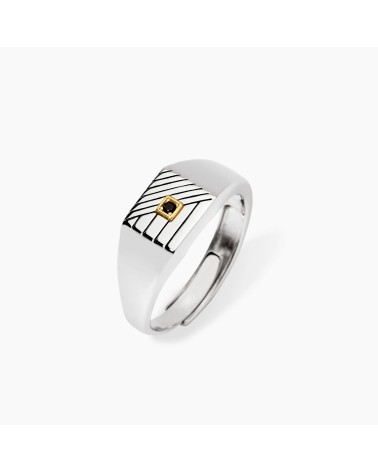 Anillo de Sello Chevalier de Plata con Zirconitas Negras Mabina | Joyería Onix Lugo