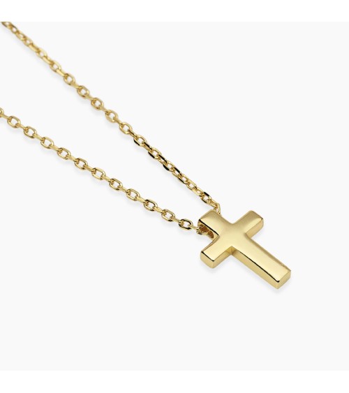 Gargantilla de Plata Bañada en Oro para Hombre con Cruz Lisa Pulida Mabina | Joyería Onix Lugo