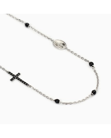 Gargantilla Rosario de Plata para Hombre con Ágata Negra, Cruz y Virgen Mabina Mystical | Joyería Onix Lugo