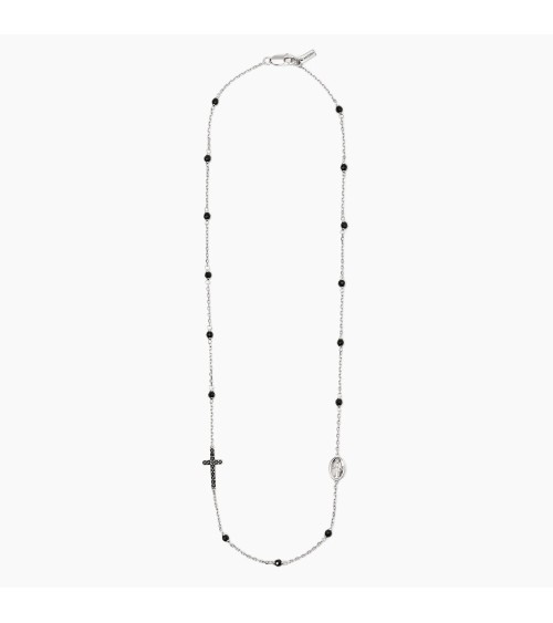 Gargantilla Rosario de Plata para Hombre con Ágata Negra, Cruz y Virgen Mabina Mystical | Joyería Onix Lugo