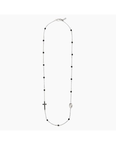 Gargantilla Rosario de Plata para Hombre con Ágata Negra, Cruz y Virgen Mabina Mystical | Joyería Onix Lugo