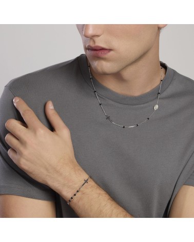 Gargantilla Rosario de Plata para Hombre con Ágata Negra, Cruz y Virgen Mabina Mystical | Joyería Onix Lugo