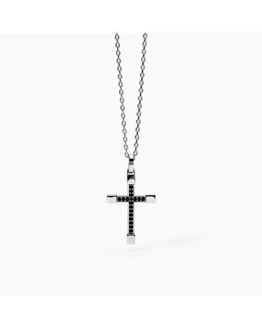 Gargantilla de Plata para Hombre con Cruz de Zirconitas Negras Mabina | Joyería Onix Lugo