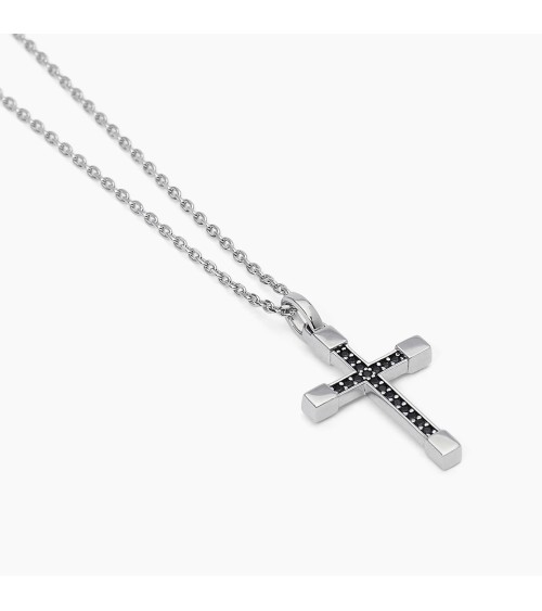 Gargantilla de Plata para Hombre con Cruz de Zirconitas Negras Mabina | Joyería Onix Lugo