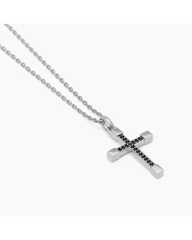 Gargantilla de Plata para Hombre con Cruz de Zirconitas Negras Mabina | Joyería Onix Lugo