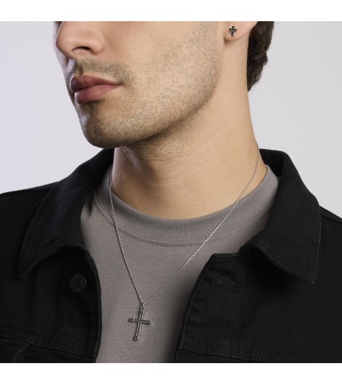 Gargantilla de Plata para Hombre con Cruz de Zirconitas Negras Mabina | Joyería Onix Lugo