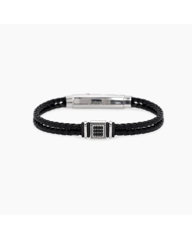 Pulsera de Cuero Trenzado Negro para Hombre con Acero y Zirconitas Mabina | Joyería Onix Lugo
