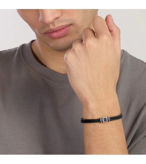 Pulsera de Cuero Trenzado Negro para Hombre con Acero y Zirconitas Mabina | Joyería Onix Lugo