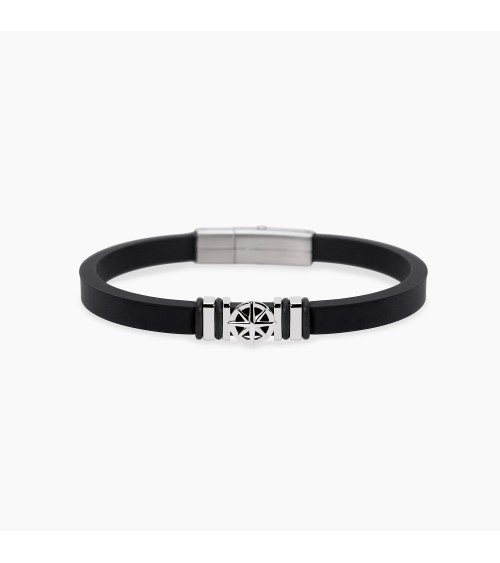 Pulsera de Silicona Negra para Hombre con Rosa de los Vientos de Plata Mabina | Joyería Onix Lugo