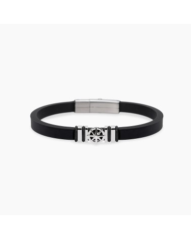 Pulsera de Silicona Negra para Hombre con Rosa de los Vientos de Plata Mabina | Joyería Onix Lugo