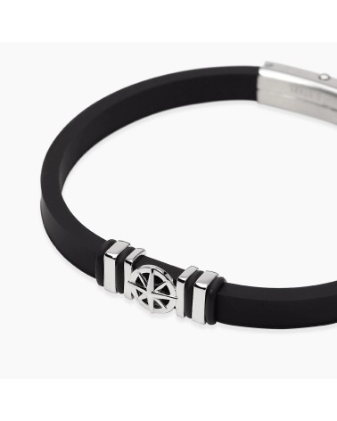 Pulsera de Silicona Negra para Hombre con Rosa de los Vientos de Plata Mabina | Joyería Onix Lugo