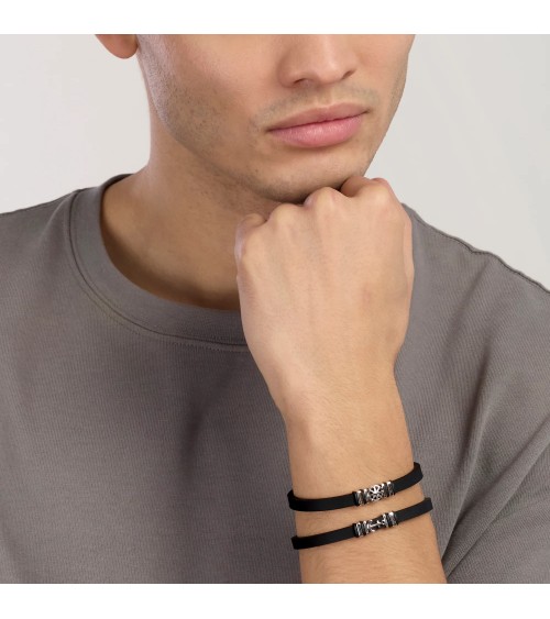Pulsera de Silicona Negra para Hombre con Rosa de los Vientos de Plata Mabina | Joyería Onix Lugo
