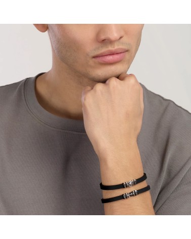 Pulsera de Silicona Negra para Hombre con Rosa de los Vientos de Plata Mabina | Joyería Onix Lugo