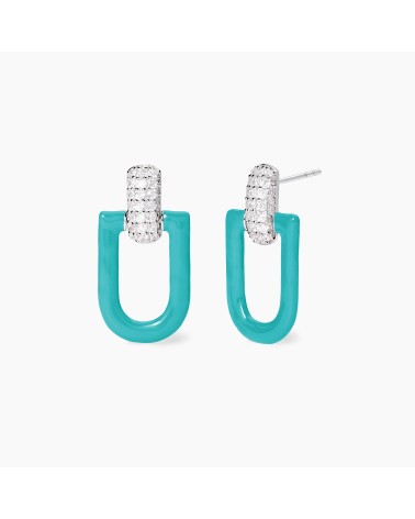 Pendientes Colgantes de Plata Esmaltada Turquesa con Zirconitas Mabina | Joyería Onix Lugo
