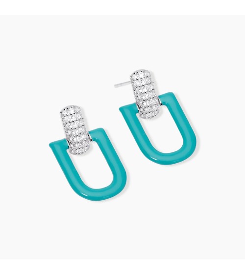 Pendientes Colgantes de Plata Esmaltada Turquesa con Zirconitas Mabina | Joyería Onix Lugo