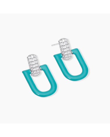 Pendientes Colgantes de Plata Esmaltada Turquesa con Zirconitas Mabina | Joyería Onix Lugo