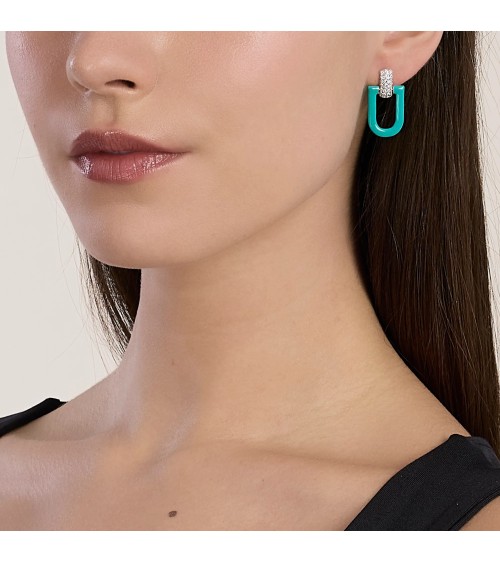 Pendientes Colgantes de Plata Esmaltada Turquesa con Zirconitas Mabina | Joyería Onix Lugo