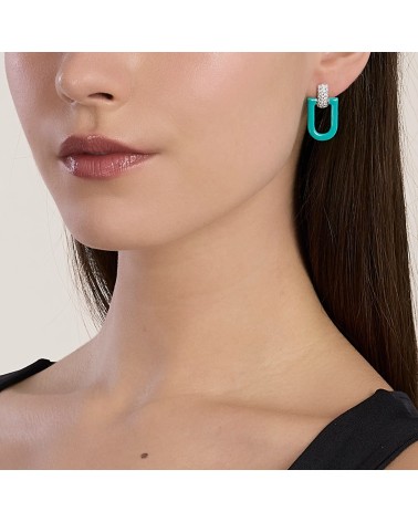 Pendientes Colgantes de Plata Esmaltada Turquesa con Zirconitas Mabina | Joyería Onix Lugo